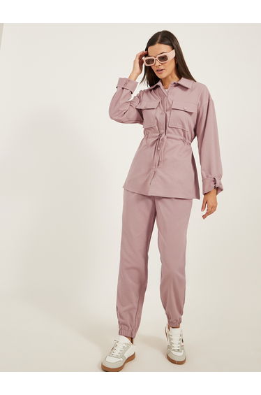 Solid Pocket Detail Shirt and Joggers Co-Ords