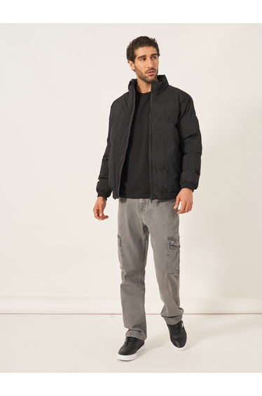 High Neck Padded Puffer Jacket With Badge Detail