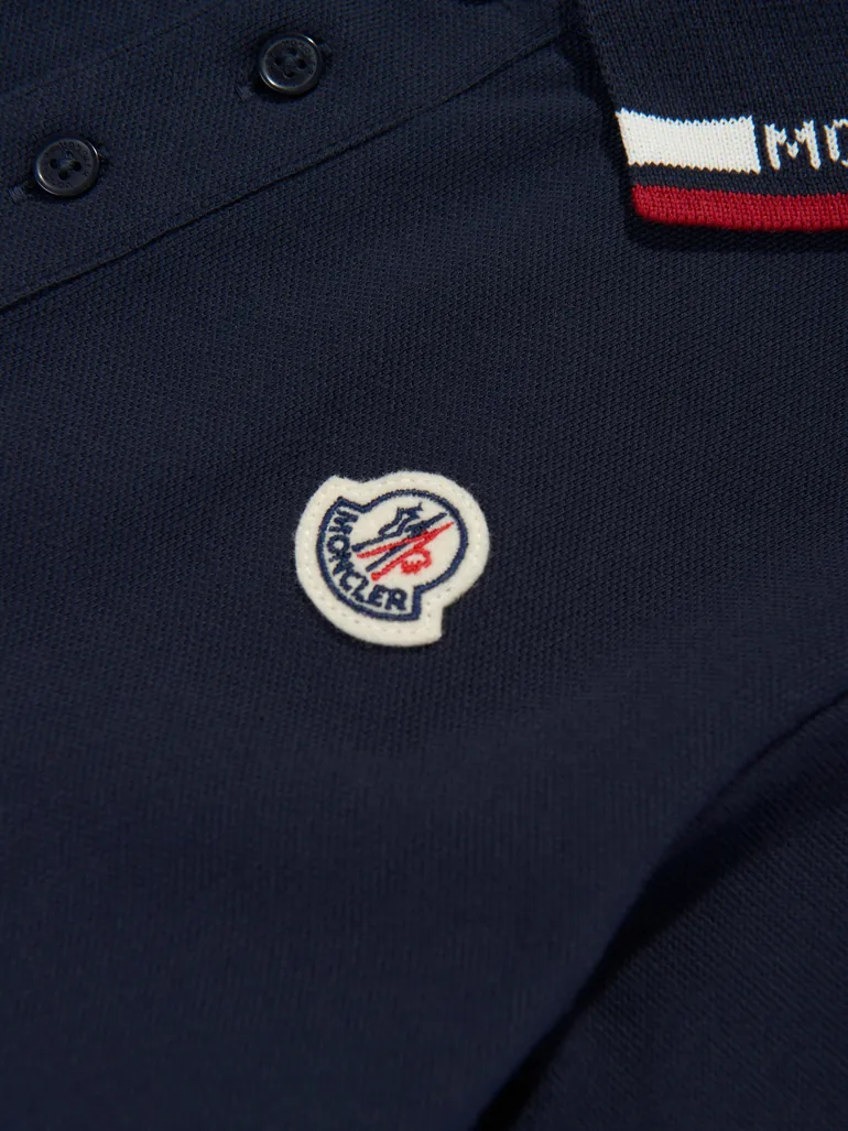 Moncler Enfant Boys Cotton Logo Polo Shirt in Navy - 3
