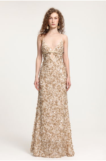Deep V Sequin Spaghetti Strap Maxi Gown