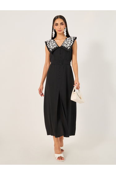 Embroidered Sleeveless A-Line Maxi Dress