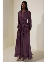 فستان ميدي بكسرات برباط - 5