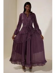 فستان ميدي بكسرات برباط - 4