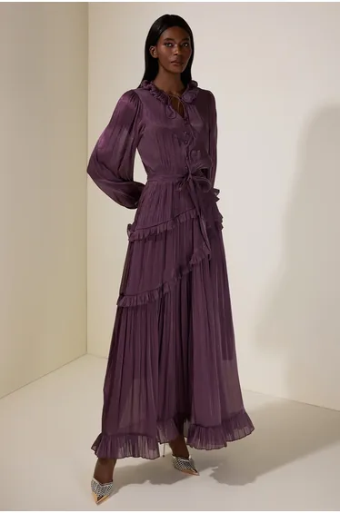 فستان ميدي بكسرات برباط