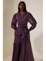 فستان ميدي بكسرات برباط - 2