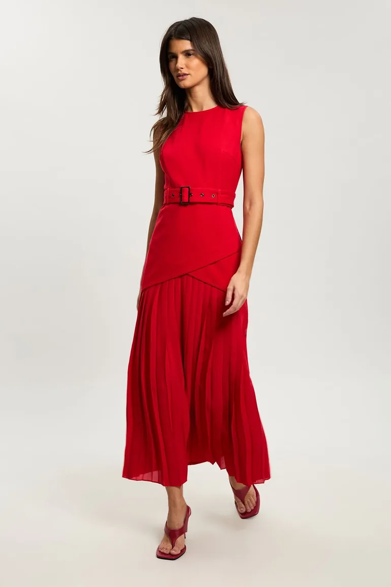 ponte and georgette jersey pleated maxi dress Green KarenMillen Forever Ponte And Georgette Jersey Pleated Maxi Dress
