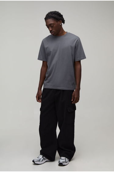 Wide Fit Half & Half Waistband Cargo Pocket Washed Twill Trouser - black