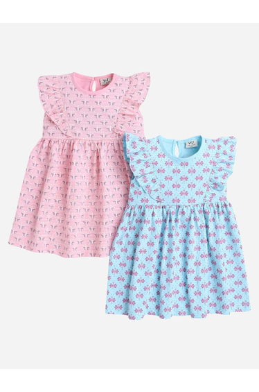 Pack of 2 - All Over Printed Ruffle Trim Dress