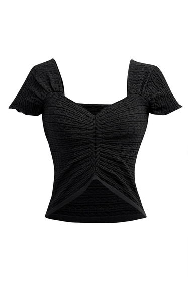 Sweetheart Neckline Shirred Crop Knit Top in Black