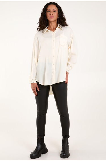 Embellished Collar & Cuff Satin Shirt