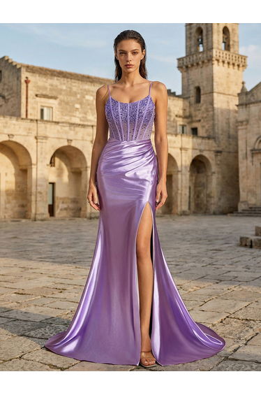 Leely Women's Elegant Spaghetti Straps Sleeveless Prom Dress
