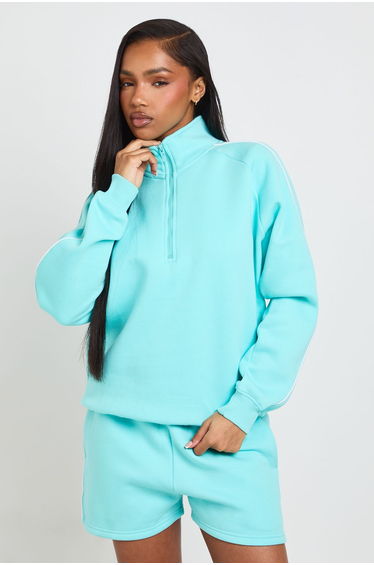 Half Zip Sweatshirt Piping Detail Short Tracksuit - aqua