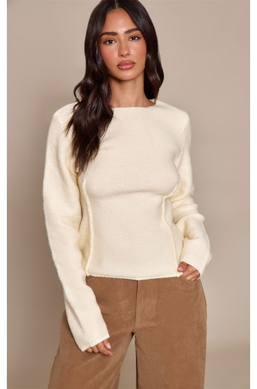 Petite Cream Seam Detail Fitted Knit Jumper