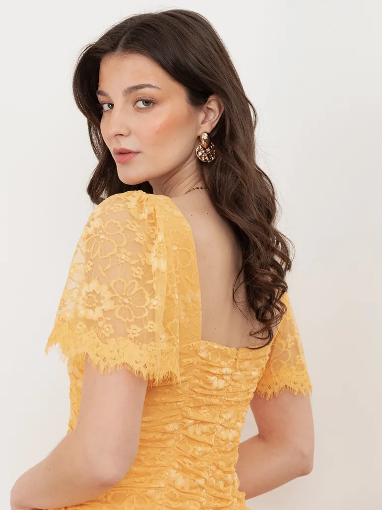 Maya Sunflower Yellow Square Neck Angel Sleeve Lace Midaxi Dress - 3