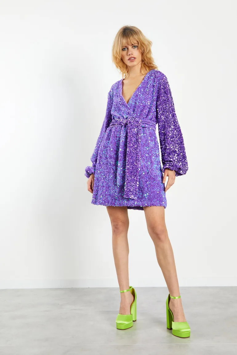 purple sequin wrap dress Shop Glamorous Purple Sequin Tie Waist Wrap Mini Dress Online in Iraq