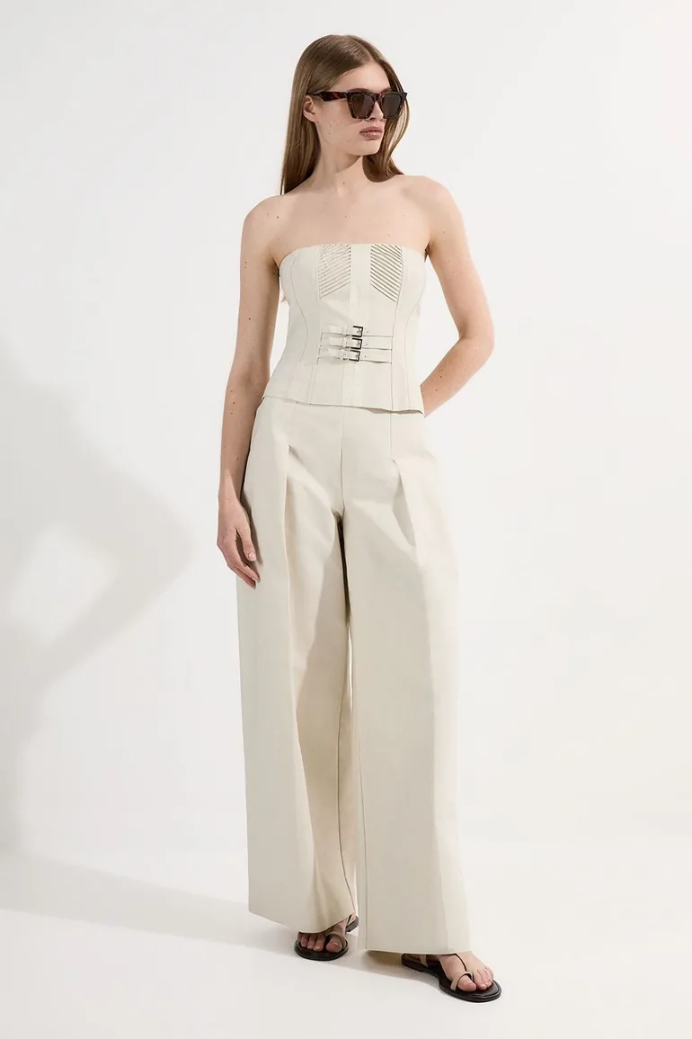 Archive Collection - Tailored Cotton Pintuck Grosgrain Wide Leg Trouser