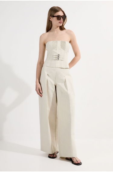 Archive Collection - Tailored Cotton Pintuck Grosgrain Wide Leg Trouser