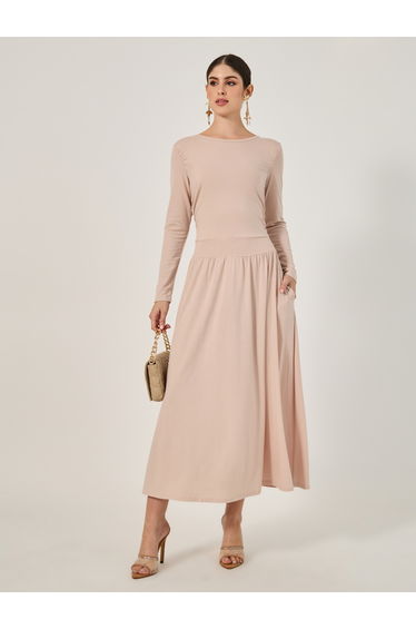 Plain Long Sleeves A-Line Maxi Dress