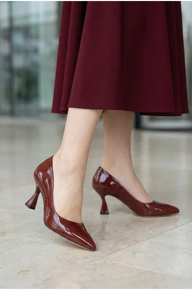 Burgundy Patent Leather Women's Classic Heeled Shoes