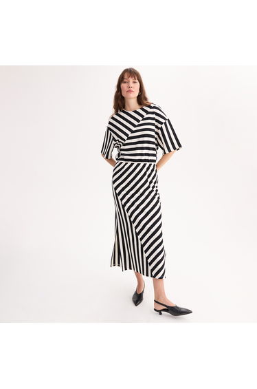 Striped Shift Dress with Short Sleeves