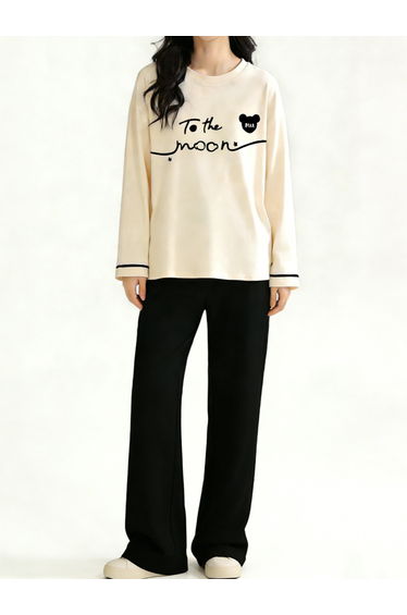 Black Graphic Print Long Sleeve T-Shirt and Pyjama Set