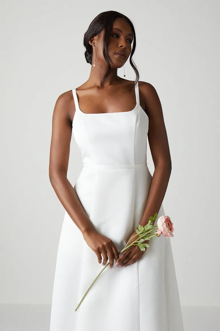 Structured Satin Corset Full Skirt Wedding Dress - 1