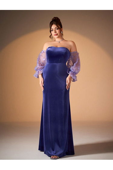 Leely Plus Women's Elegant Off The Shoulder Bishop Sleeve Party Dresses