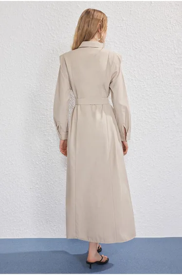 فستان قطن بيج بحزام