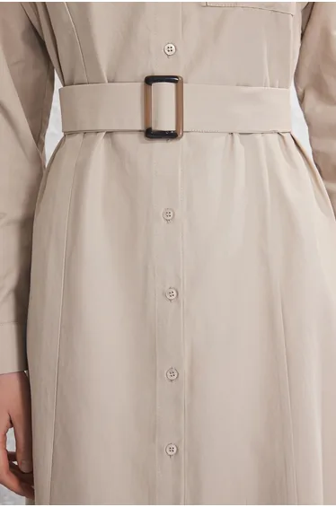 فستان قطن بيج بحزام