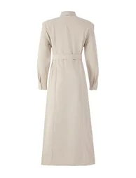 Beige Belt Buckle Detailed Woven Terrycotton Dress - 5