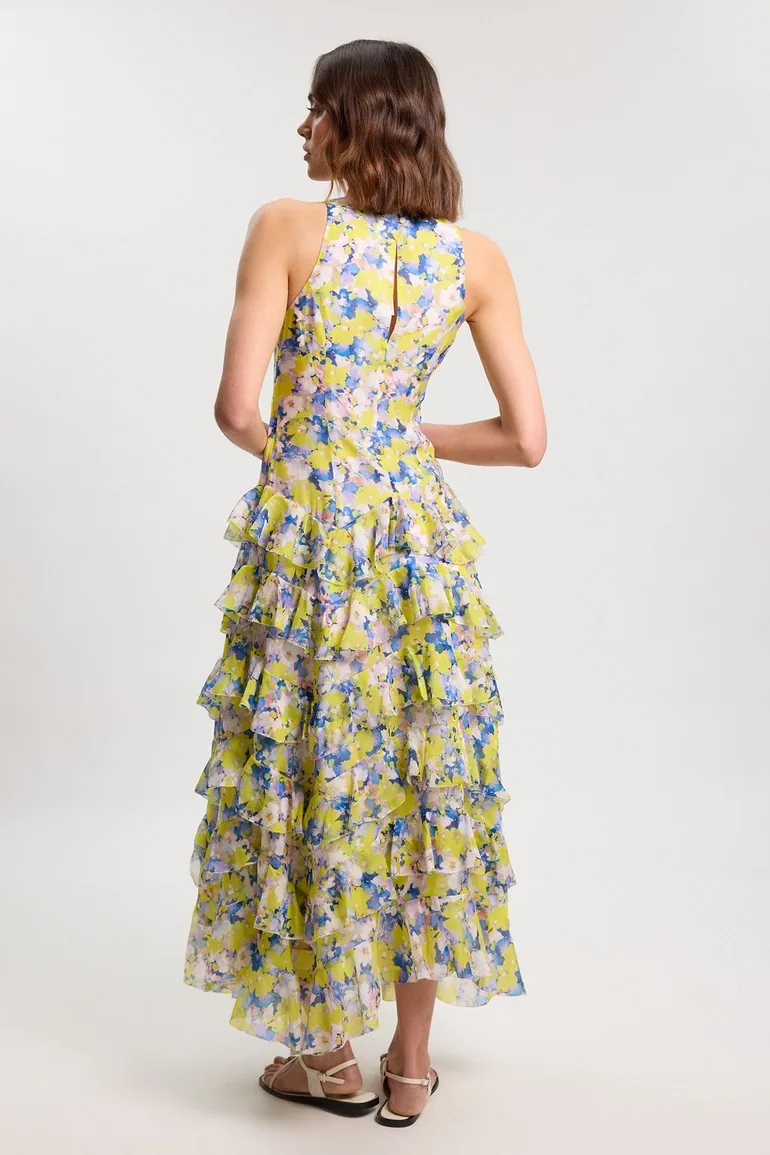 Floral Crinkle Georgette Ruffle Detail Woven Maxi Dress - 2
