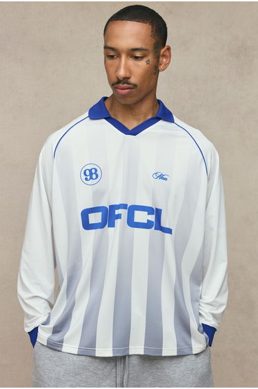 Oversized Man Official Printed Long Sleeve Football Top - white