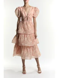 Peach-Stone-Floral Ariella Tiered Midaxi Dress - 2