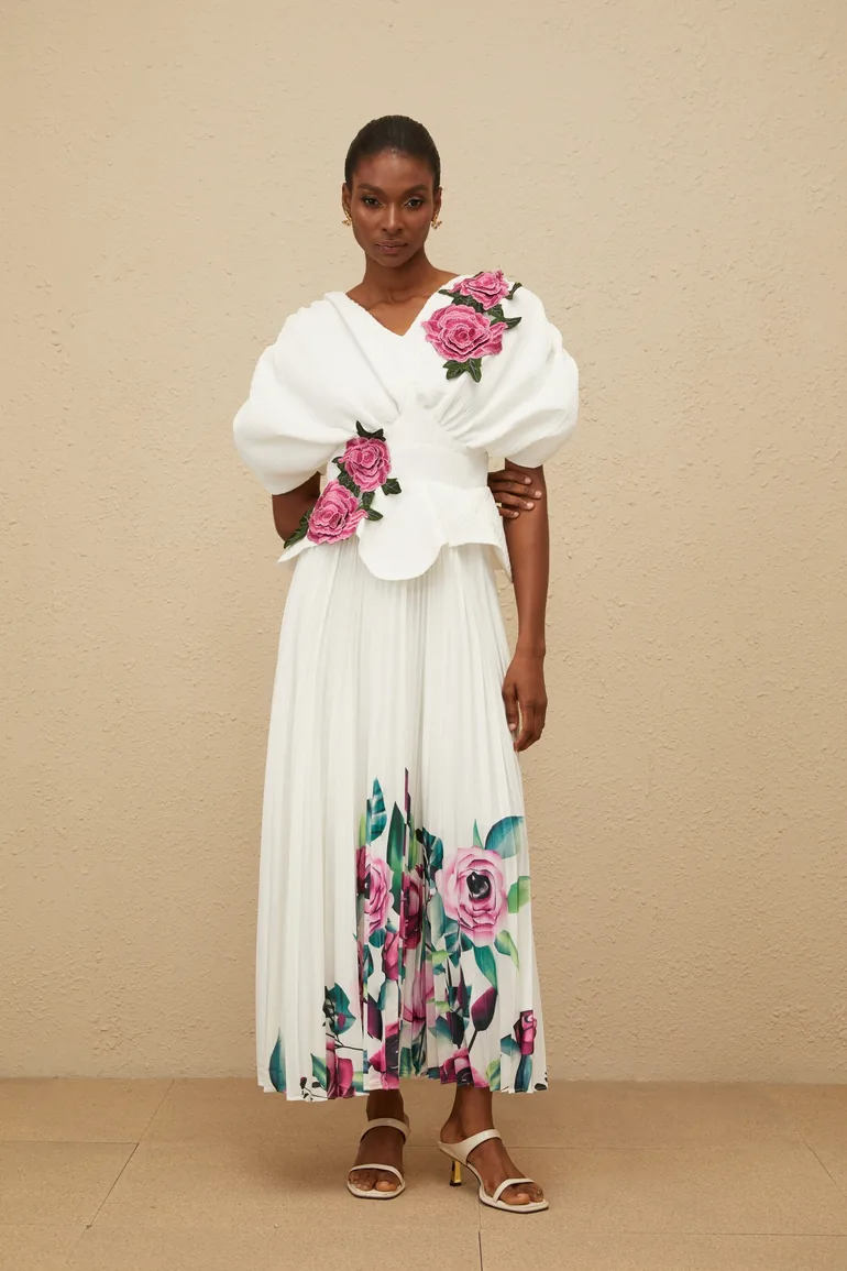 Pétale White Rose Appliqué Maxi Dress - 4