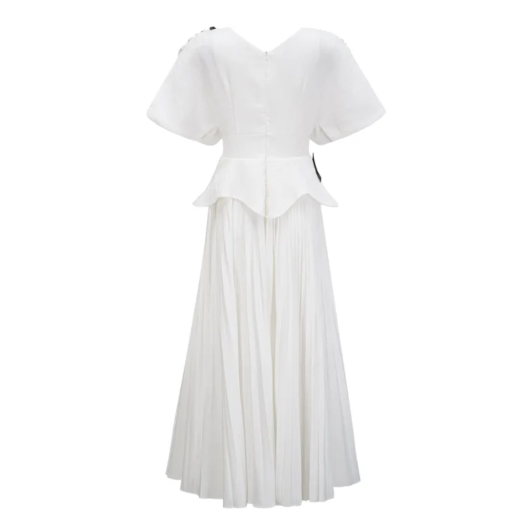 Pétale White Rose Appliqué Maxi Dress - 10