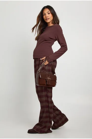 سويتشيرت بوهو بني بأكمام طويلة - للحوامل