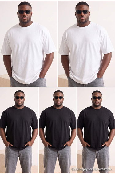 Big Size Black -White 5-Pack Slim/Fitted 100% Cotton T-Shirt =