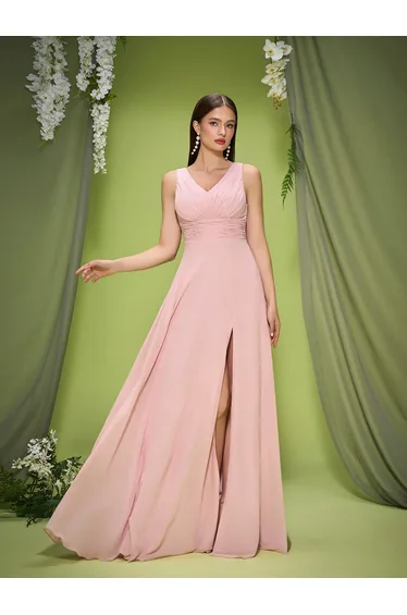 Leely Elegant V Neck Sleeveless Evening Gown