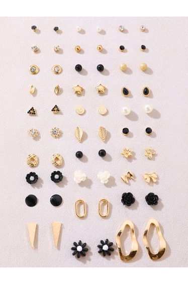 Set of 30 - Simple Flower and Bow Stud Earrings
