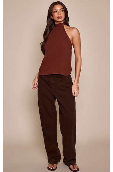 Chocolate Cheesecloth Halterneck Scoop Back Cami Top