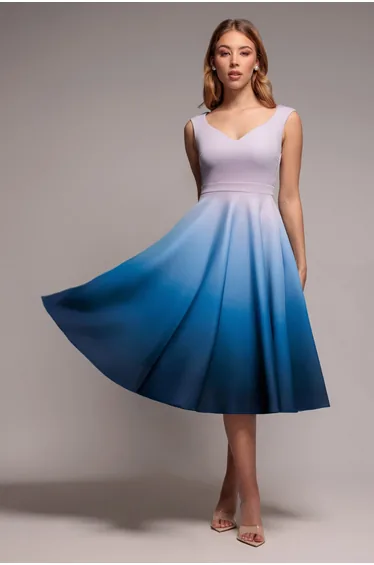 Goddiva Ombre Scuba Foam Bardot A-Line Midi Dress