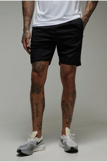 Tall Man Active Zip Pockets Stretch 7inch Gym Short - black