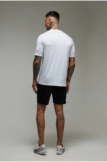 شورت رياضة إستريتش بجيوب بسحاب رياضي رجالي بشعار لون أسود - لطويل القامة