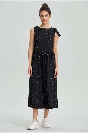 Polka Dot Shoulder Tie Dress