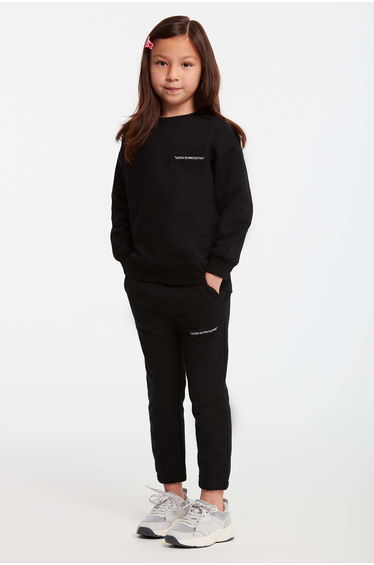 GRIMELANGE JABOR Girls Embroidered Crew Neck Comfort Black Tracksuit Set