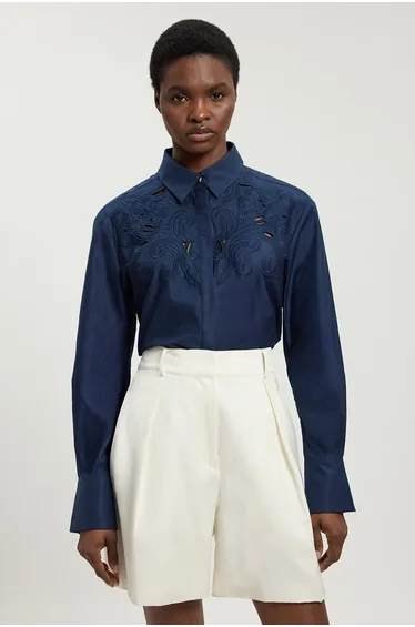 Cotton Poplin Cutwork Shirt