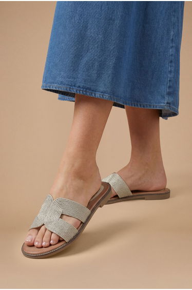 Riley Textile Cross Strap Flat Sliders
