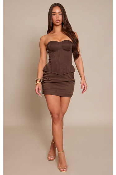 Chocolate Woven Tailored Mini Skirt