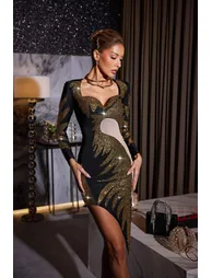 Omari Long Sleeve Rhinestone Midi Dress