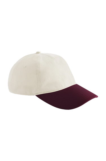 Beechfield Leisure Contrast Peak Baseball Cap - Natural/Burgundy